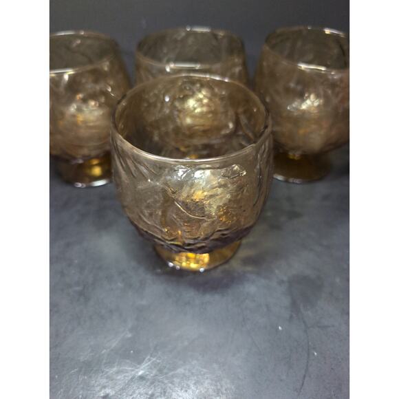 Morgantown‎ Seneca Driftwood Crinkle Glasses, Amber Icers, Set Of Four, Vintage - Picture 5 of 9